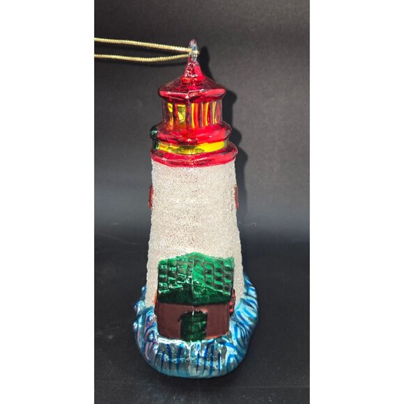 Hand-Painted Hand Blown Glass Lighthouse Christmas Ornament - Picture 2 of 6